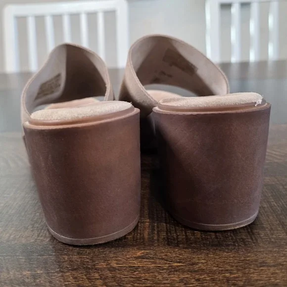 BioNatura Suede Mules Tan Leather Platform Sandals Chunky Heels Shoes sz 8 Italy - Picture 3 of 9